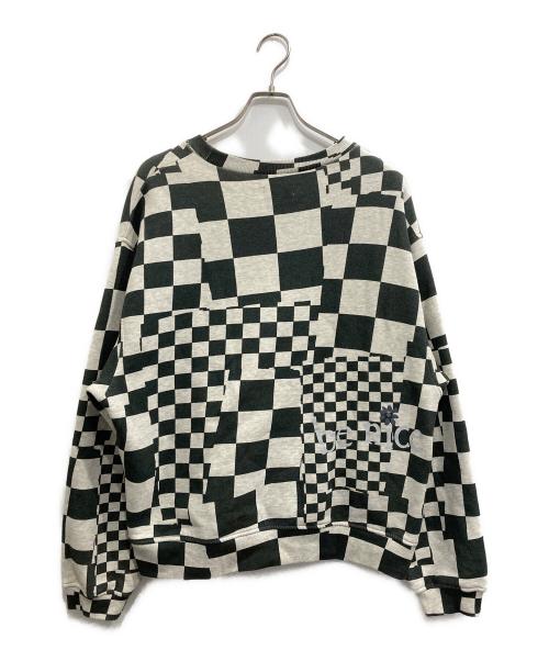 ERL（イーアールエル）ERL (イーアールエル) VENICE CHECKER CREWNECK スウェット グレー×ブラック サイズ:Lの古着・服飾アイテム