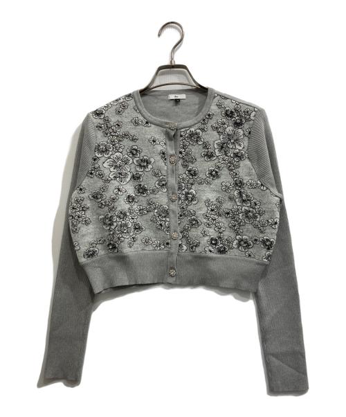 Sov.（ソブ）Sov. (ソブ) フラワーフェルトビジューカーディガン グレー サイズ:36の古着・服飾アイテム