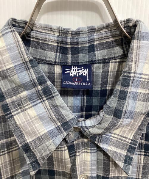 stussy（ステューシー）stussy (ステューシー) S/S チェックシャツ ブルー×グレー サイズ:Lの古着・服飾アイテム