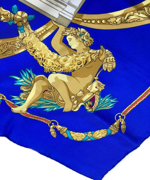 HERMES（エルメス）HERMES (エルメス) シルクスカーフ ブルー×ゴールドの古着・服飾アイテム