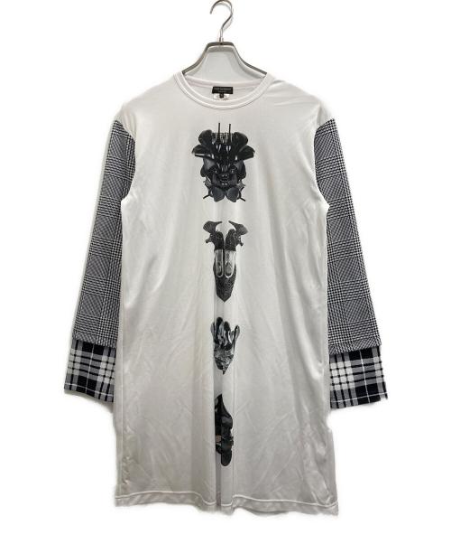 COMME des GARCONS HOMME PLUS（コムデギャルソンオムプリュス）COMME des GARCONS HOMME PLUS (コムデギャルソンオムプリュス) スリーブ切替ロングカットソー ホワイト×グレー サイズ:Ｌの古着・服飾アイテム