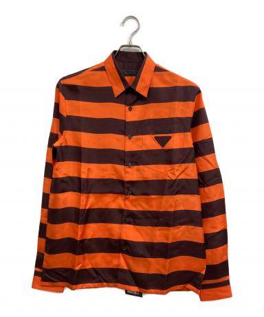プラダ★PRADA カナパ ボーダー柄 オレンジ✖️黒 中古・古着通販】PRADA (プラダ) シルクボーダーシャツ オレンジ
