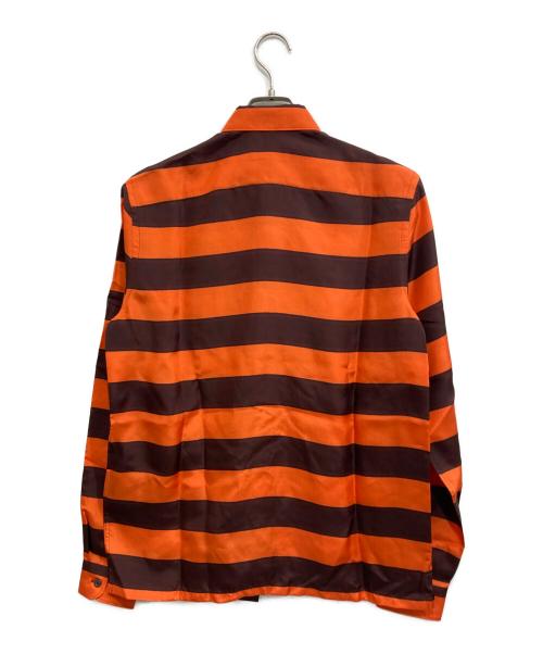 PRADA（プラダ）PRADA (プラダ) シルクボーダーシャツ オレンジ×ブラウン サイズ:39の古着・服飾アイテム