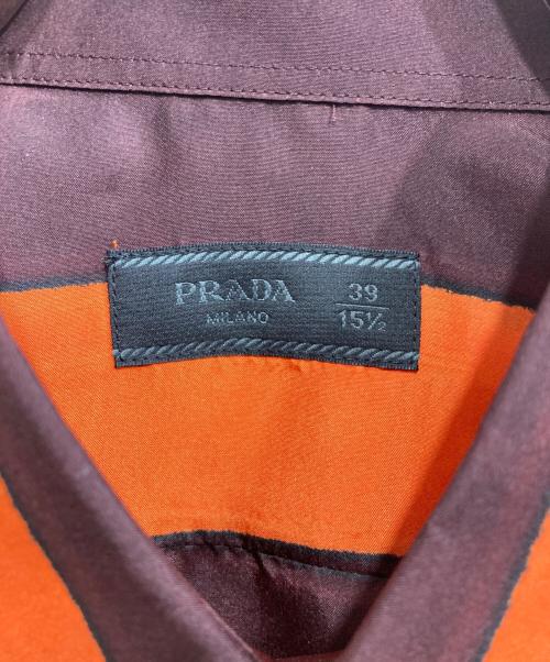 PRADA（プラダ）PRADA (プラダ) シルクボーダーシャツ オレンジ×ブラウン サイズ:39の古着・服飾アイテム