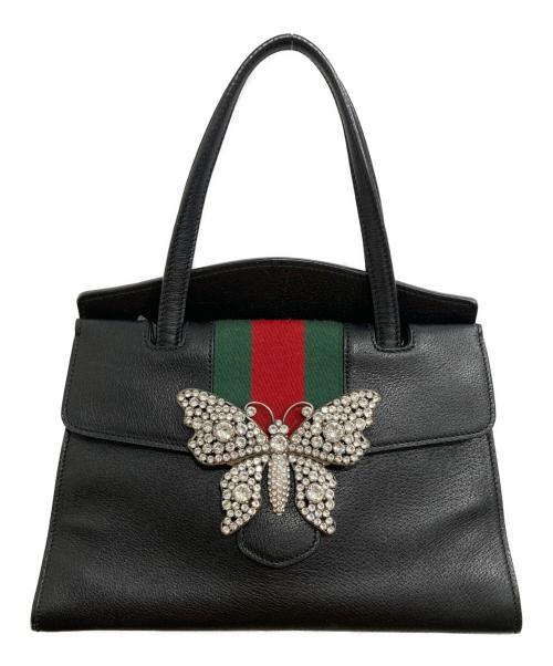 GUCCI（グッチ）GUCCI (グッチ) トーテムバタフライビジュー 2WAYバッグ ブラックの古着・服飾アイテム
