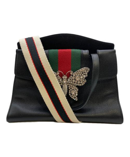 GUCCI（グッチ）GUCCI (グッチ) トーテムバタフライビジュー 2WAYバッグ ブラックの古着・服飾アイテム
