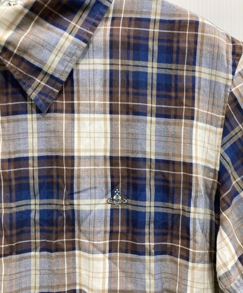 Vivienne Westwood（ヴィヴィアンウエストウッド）Vivienne Westwood (ヴィヴィアンウエストウッド) 変形襟チェックシャツ ネイビー サイズ:48の古着・服飾アイテム