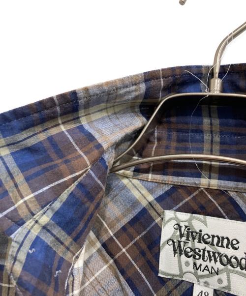 Vivienne Westwood（ヴィヴィアンウエストウッド）Vivienne Westwood (ヴィヴィアンウエストウッド) 変形襟チェックシャツ ネイビー サイズ:48の古着・服飾アイテム