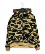 A BATHING APEアベイシングエイプ）の古着「1ST CAMO 2ND SHARK BOA HOODIE JACKET」｜ブラウン