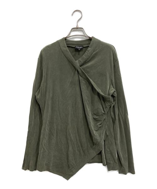 GIORGIO ARMANI（ジョルジョアルマーニ）GIORGIO ARMANI (ジョルジョアルマーニ) カシュクール ストレッチ  アシンメトリーカットソー カーキ サイズ:USA48の古着・服飾アイテム