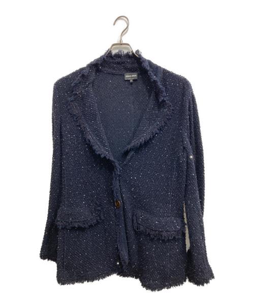 GIORGIO ARMANI（ジョルジョアルマーニ）GIORGIO ARMANI (ジョルジョアルマーニ) スパンコール装飾2Bジャケット ネイビー サイズ:46の古着・服飾アイテム