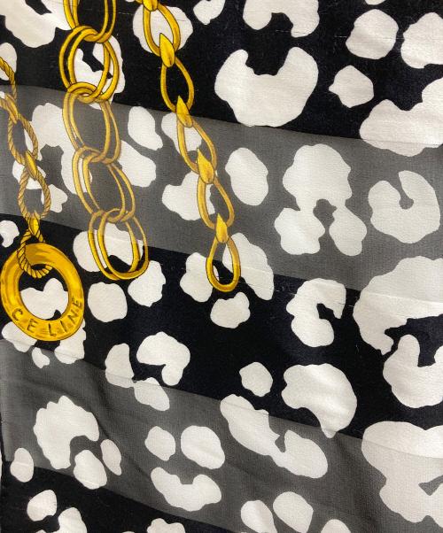 CELINE（セリーヌ）CELINE (セリーヌ) レオパード×チェーン柄 総柄 シアー スカーフ ブラック×ゴールドの古着・服飾アイテム