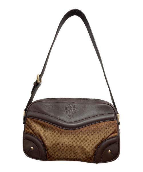 GUCCI（グッチ）GUCCI (グッチ) GGナイロン クレスト ショルダーバッグ ブラウンの古着・服飾アイテム