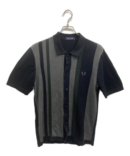 FRED PERRY（フレッドペリー）FRED PERRY (フレッドペリー) ストライプド ニット シャツ ブラック サイズ:Mの古着・服飾アイテム