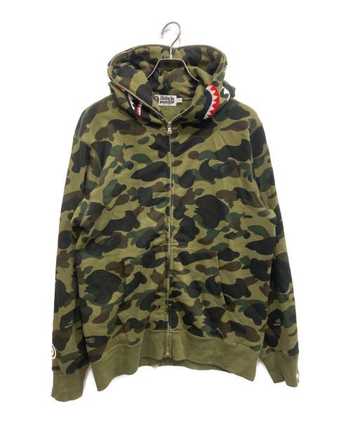A BATHING APE（アベイシングエイプ）A BATHING APE (アベイシングエイプ) 1st Camo Shark Zip Hoodie オリーブ サイズ:Lの古着・服飾アイテム