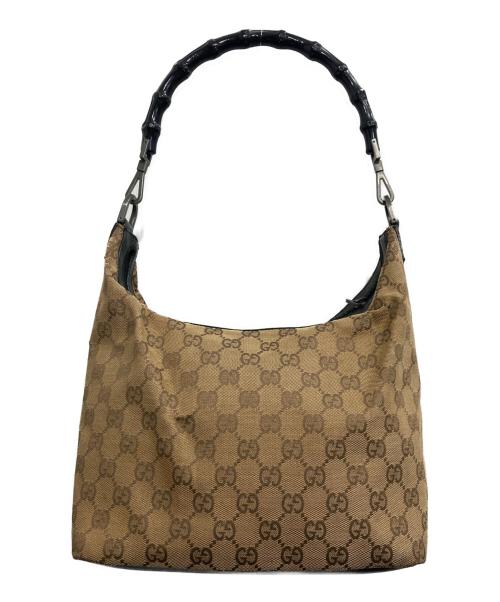 GUCCI（グッチ）GUCCI (グッチ) GGキャンバス バンブー ワンショルダーバッグ ベージュ×ブラックの古着・服飾アイテム
