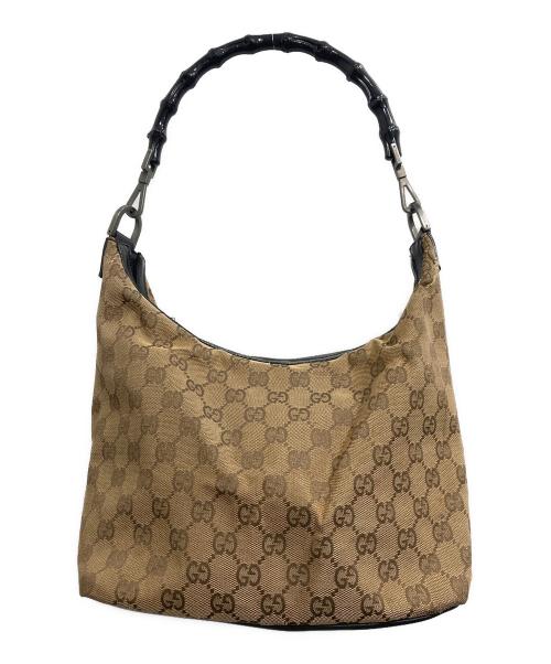 GUCCI（グッチ）GUCCI (グッチ) GGキャンバス バンブー ワンショルダーバッグ ベージュ×ブラックの古着・服飾アイテム