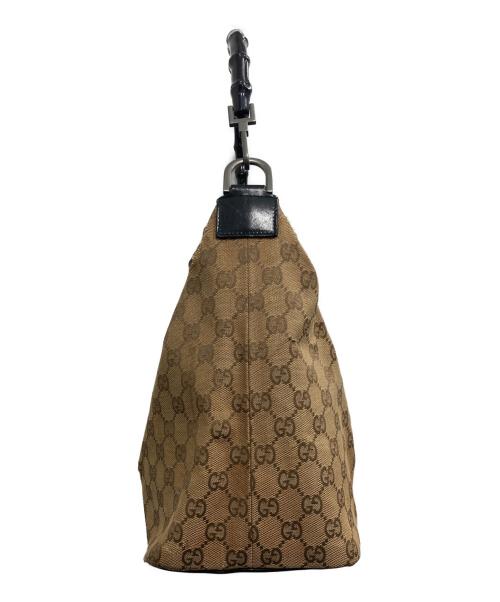 GUCCI（グッチ）GUCCI (グッチ) GGキャンバス バンブー ワンショルダーバッグ ベージュ×ブラックの古着・服飾アイテム