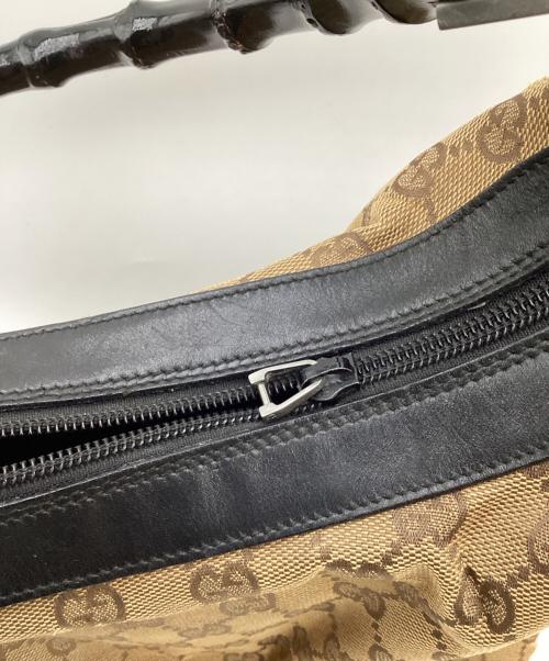 GUCCI（グッチ）GUCCI (グッチ) GGキャンバス バンブー ワンショルダーバッグ ベージュ×ブラックの古着・服飾アイテム