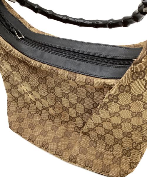GUCCI（グッチ）GUCCI (グッチ) GGキャンバス バンブー ワンショルダーバッグ ベージュ×ブラックの古着・服飾アイテム