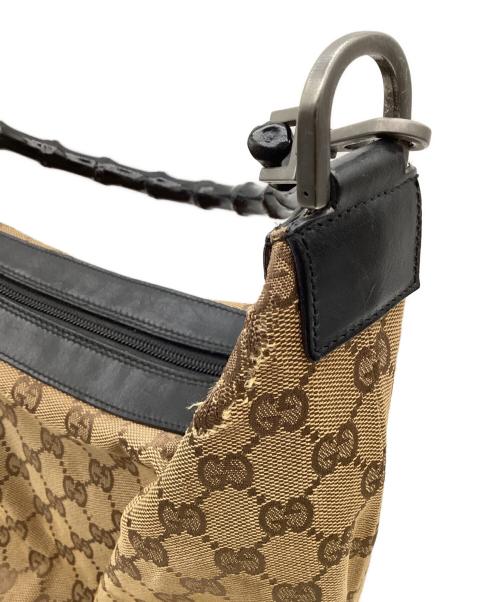 GUCCI（グッチ）GUCCI (グッチ) GGキャンバス バンブー ワンショルダーバッグ ベージュ×ブラックの古着・服飾アイテム
