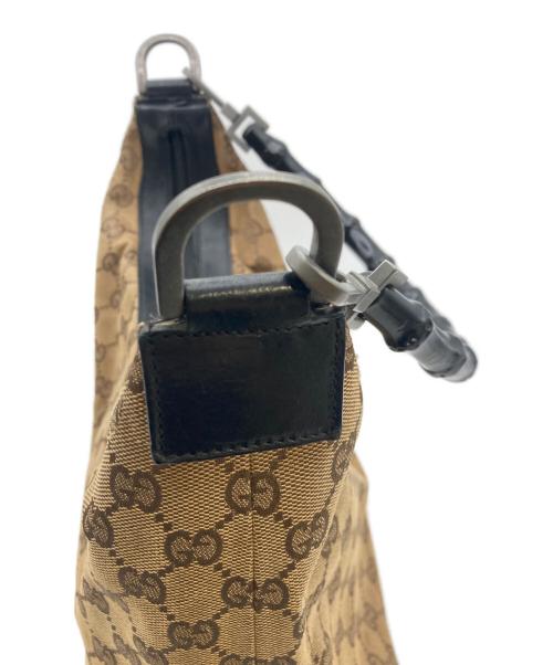 GUCCI（グッチ）GUCCI (グッチ) GGキャンバス バンブー ワンショルダーバッグ ベージュ×ブラックの古着・服飾アイテム