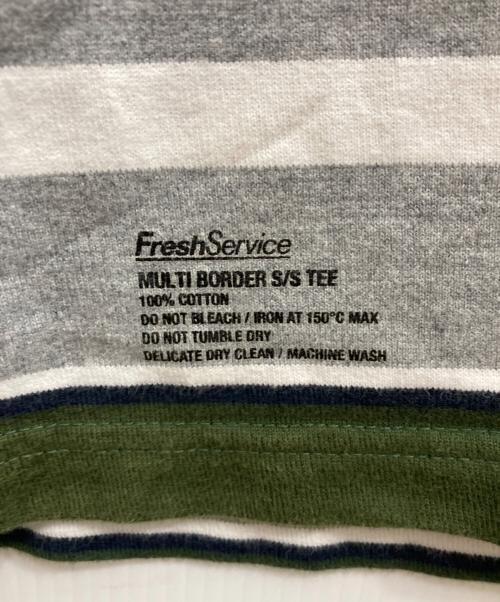 FreshService（フレッシュサービス）FreshService (フレッシュサービス) MULTI BORDER S/S TEE グレー×グリーン サイズ:FREEの古着・服飾アイテム