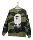 A BATHING APEアベイシングエイプ）の古着「GIANT 1ST CAMO CREWNECK SWEATSHIRT/ジャイアント　ファーストカモ　クルーネック　スウェットシャツ」｜カーキ