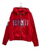 FAFエフエーエフ）の古着「Printed Zip Up Hoodie/ダブルジップパーカー」｜レッド