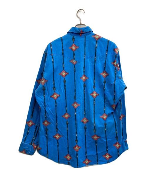 Wrangler（ラングラー）Wrangler (ラングラー) ネイティブ柄ウエスタンシャツ ブルー サイズ:17-36の古着・服飾アイテム