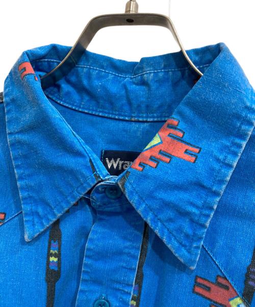 Wrangler（ラングラー）Wrangler (ラングラー) ネイティブ柄ウエスタンシャツ ブルー サイズ:17-36の古着・服飾アイテム