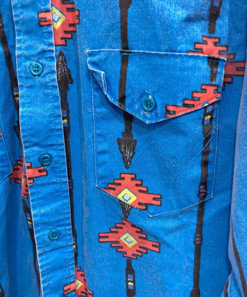 Wrangler（ラングラー）Wrangler (ラングラー) ネイティブ柄ウエスタンシャツ ブルー サイズ:17-36の古着・服飾アイテム
