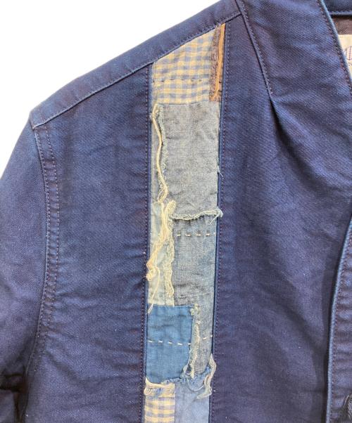 KUON（クオン）KUON (クオン) ボロ ストライプ キモノカラー シャツ ジャケット / Boro Striped Shirket インディゴ サイズ:Medium 未使用品の古着・服飾アイテム