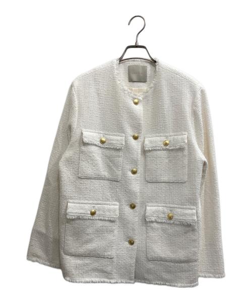 UNFILO（アンフィーロ）UNFILO (アンフィーロ) ノーカラーツイードジャケット ホワイト サイズ:Lの古着・服飾アイテム