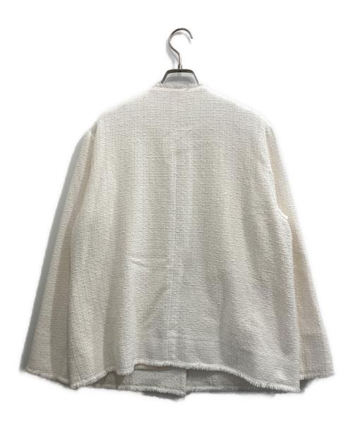 UNFILO（アンフィーロ）UNFILO (アンフィーロ) ノーカラーツイードジャケット ホワイト サイズ:Lの古着・服飾アイテム