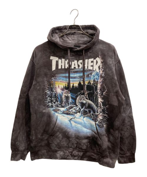 THRASHER（スラッシャー）THRASHER (スラッシャー) the mountain (ザマウンテン) ウルフプリントプルオーバーパーカー グレー サイズ:Mの古着・服飾アイテム