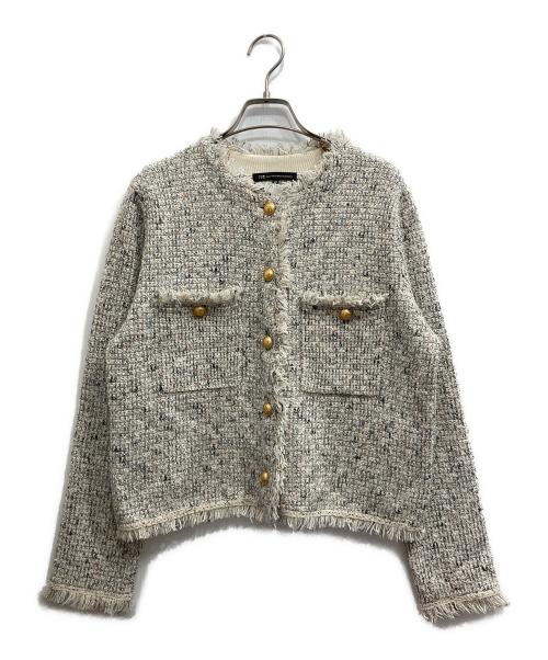 23区（ニジュウサンク）23区 (ニジュウサンク) ツイード ニット ジャケット グレー サイズ:38の古着・服飾アイテム