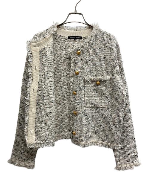 23区（ニジュウサンク）23区 (ニジュウサンク) ツイード ニット ジャケット グレー サイズ:38の古着・服飾アイテム