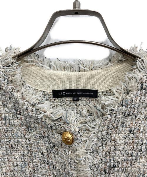 23区（ニジュウサンク）23区 (ニジュウサンク) ツイード ニット ジャケット グレー サイズ:38の古着・服飾アイテム