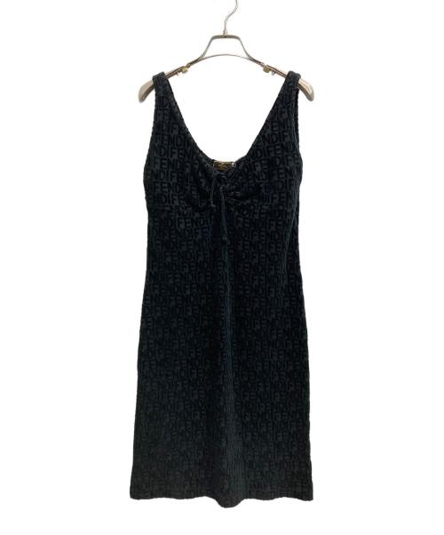 FENDI（フェンディ）FENDI (フェンディ) ベロアジャガードキャミソールワンピ ブラック サイズ:42の古着・服飾アイテム