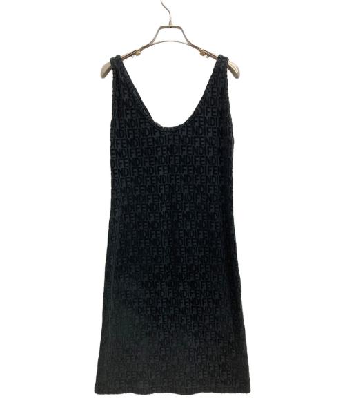 FENDI（フェンディ）FENDI (フェンディ) ベロアジャガードキャミソールワンピ ブラック サイズ:42の古着・服飾アイテム