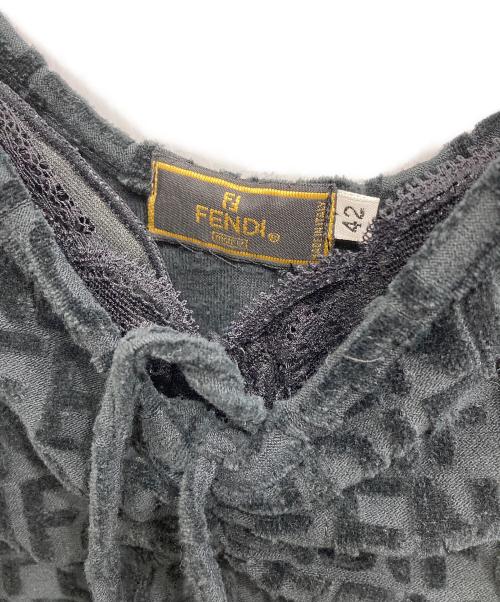 FENDI（フェンディ）FENDI (フェンディ) ベロアジャガードキャミソールワンピ ブラック サイズ:42の古着・服飾アイテム