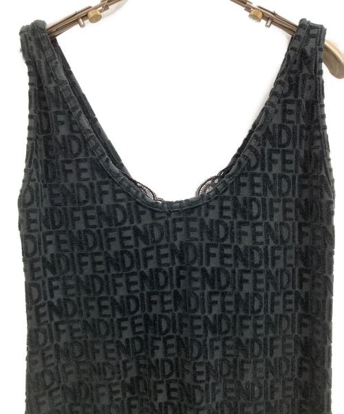 FENDI（フェンディ）FENDI (フェンディ) ベロアジャガードキャミソールワンピ ブラック サイズ:42の古着・服飾アイテム