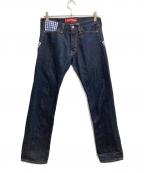 JUNYA WATANABE COMME des GARCONS MAN PINK×LEVI'Sジュンヤワタナベ コムデギャルソンマン ピンク×リーバイス）の古着「ギンガムチェックパッチデニムパンツ」｜インディゴ
