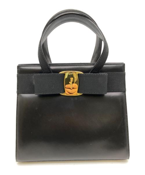 Salvatore Ferragamo（サルヴァトーレ フェラガモ）Salvatore Ferragamo (サルヴァトーレ フェラガモ) ヴァラリボンレザーハンドバッグ ブラックの古着・服飾アイテム