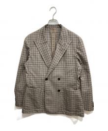 GOOVI（グービ）の古着「ガンクラブチェックダブルブレストジャケット」｜ベージュ