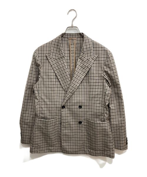 GOOVI（グービ）GOOVI (グービ) ガンクラブチェックダブルブレストジャケット ベージュ サイズ:2の古着・服飾アイテム