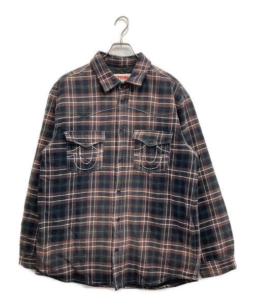 SUPREME（シュプリーム）SUPREME (シュプリーム) TRUE RELIGION (トゥルー レリジョン) Quilted Lined Plaid Flannel Shirt ブラウン サイズ:Lの古着・服飾アイテム