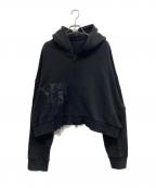 Y'sワイズ）の古着「PIGMENT+EMBROIDERY FRINGE SHORT HEIGHT PARKER/ピグメントエンブロイダリーパーカー」｜ブラック