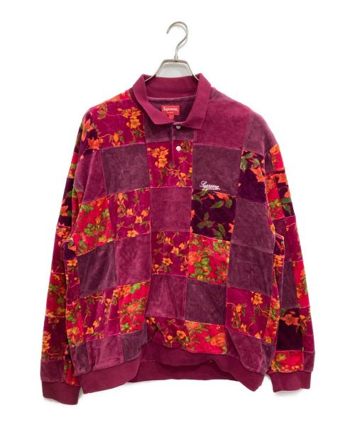 SUPREME（シュプリーム）SUPREME (シュプリーム) Floral Patchwork Velour L/S Polo レッド サイズ:Lの古着・服飾アイテム